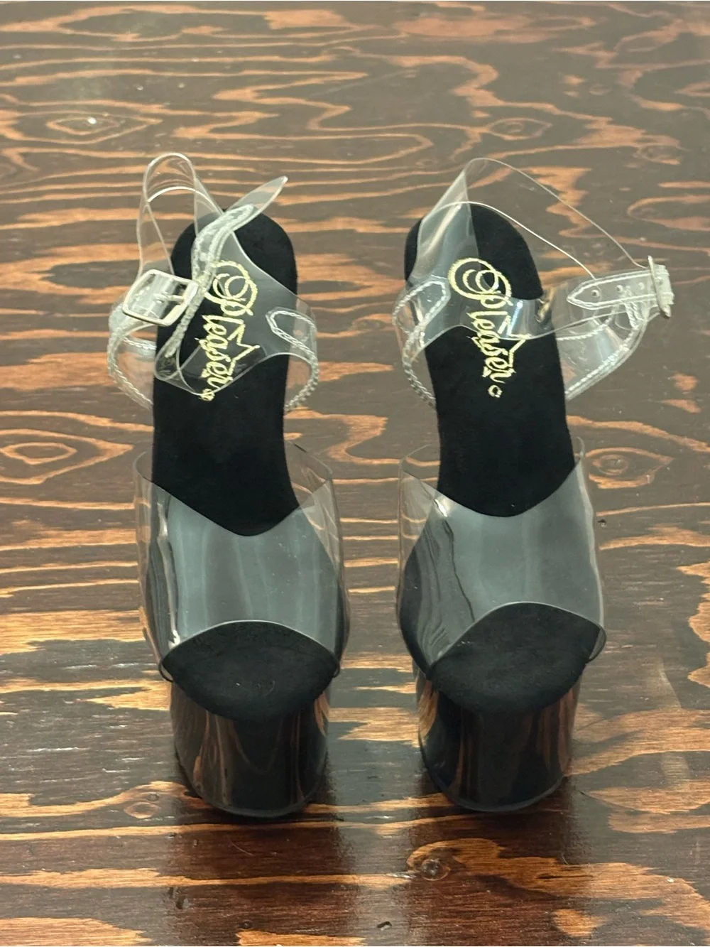 Pleaser Clear Strap 7” Platform Sandals - Black